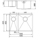 Clearwater Stark 1.5 Bowl Undermount Steel Kitchen Sink 580x430mm