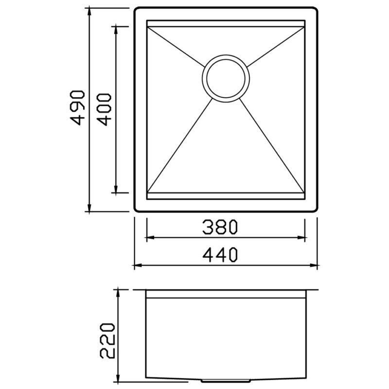 Clearwater Stark Smart 1 Bowl Undermount Steel Kitchen Sink 440x490mm