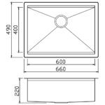 Clearwater Stark Smart 1 Bowl Undermount Steel Kitchen Sink 660x490mm
