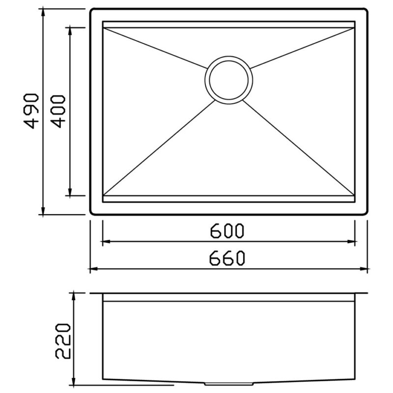 Clearwater Stark Smart 1 Bowl Undermount Steel Kitchen Sink 660x490mm