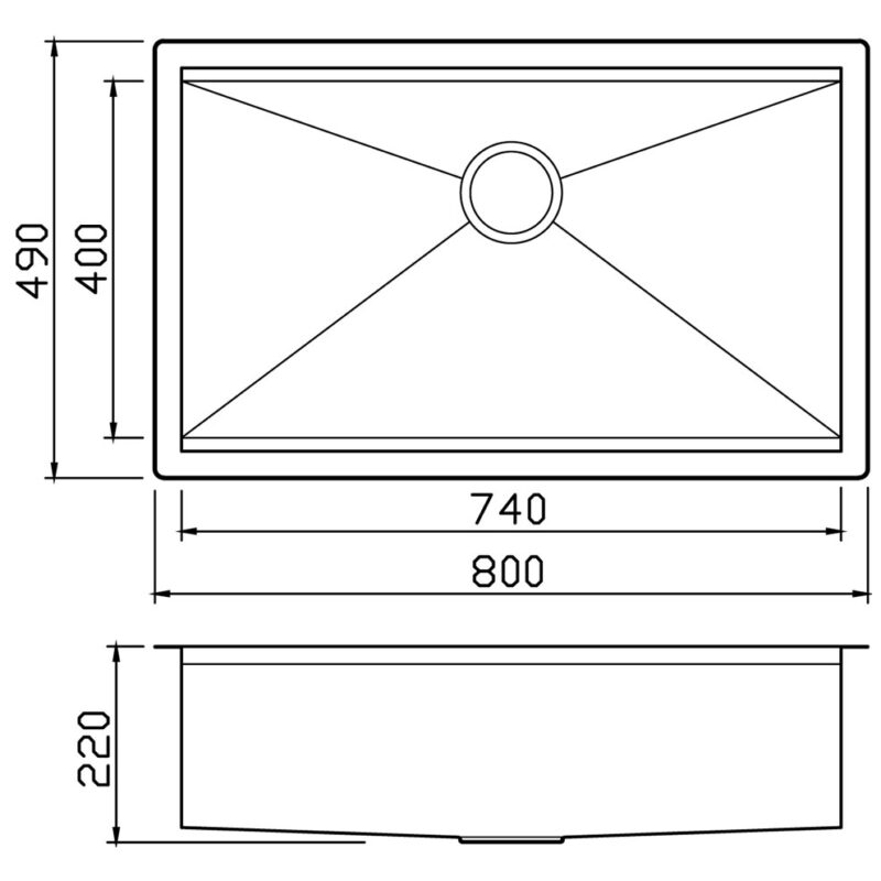 Clearwater Stark Smart 1 Bowl Undermount Steel Kitchen Sink 800x490mm