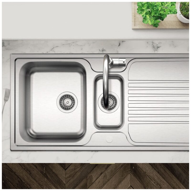 Clearwater Starline 1.5 Bowl Inset Steel Kitchen Sink with Drainer 1000x500mm