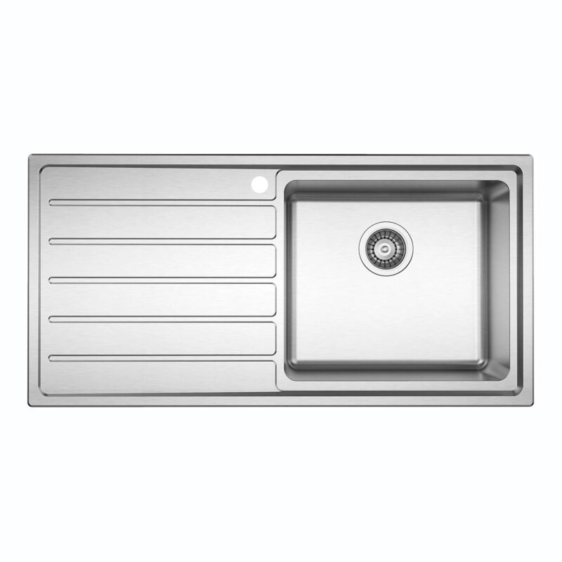 Clearwater Solar 1 Bowl Inset Steel Kitchen Sink, Left Drainer, 1000x500mm