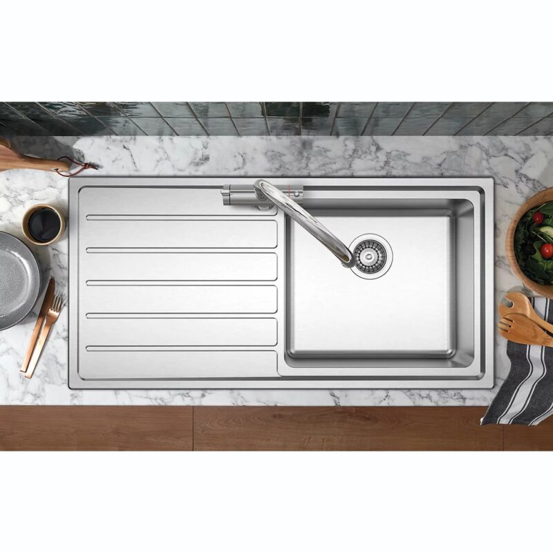 Clearwater Solar 1 Bowl Inset Steel Kitchen Sink, Left Drainer, 1000x500mm