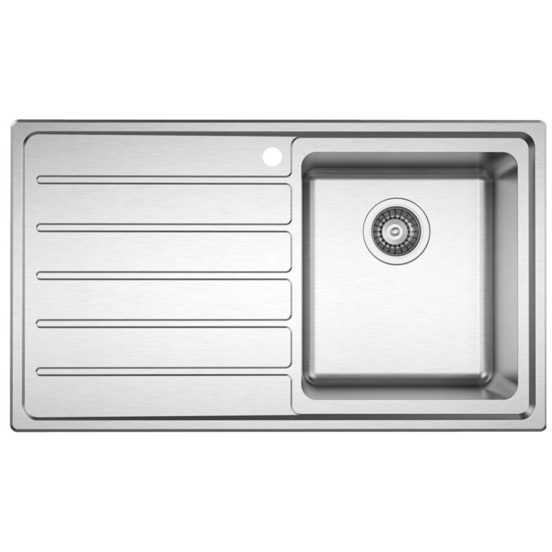 Clearwater Solar 1 Bowl Inset Steel Kitchen Sink, Left Drainer, 860x500mm