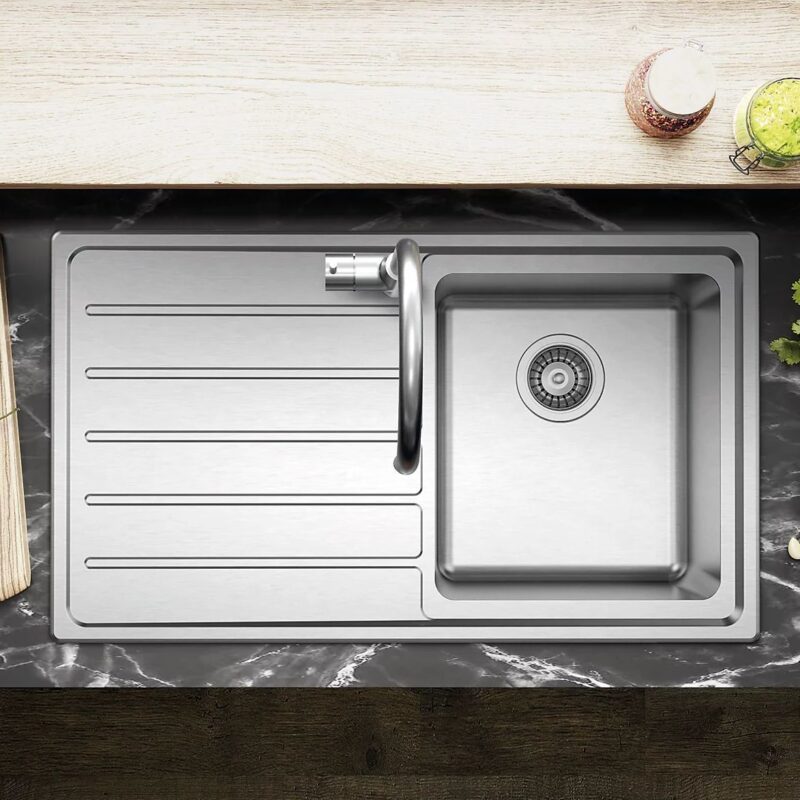 Clearwater Solar 1 Bowl Inset Steel Kitchen Sink, Left Drainer, 860x500mm