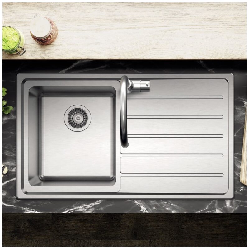 Clearwater Solar 1 Bowl Inset Steel Kitchen Sink, Right Drainer, 860x500mm