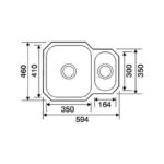 Clearwater Tango 1.5 Bowl Undermount Sink, Left Main Bowl, 594x460mm
