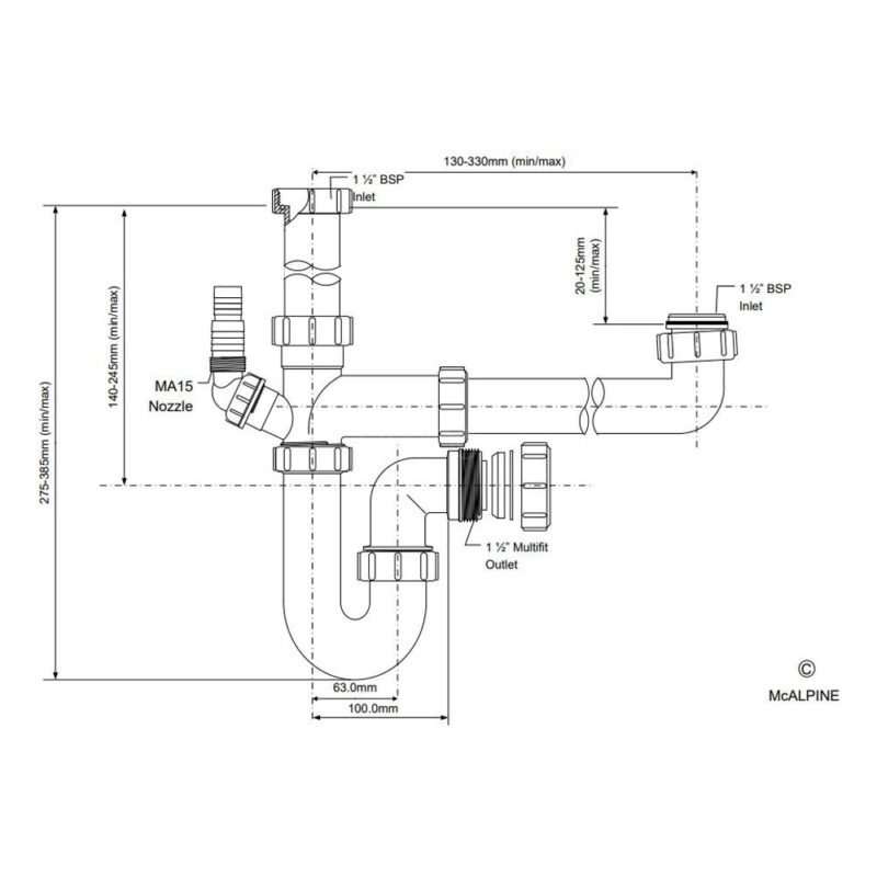 Clearwater Spacesaver Single Bowl Plumbing Kit