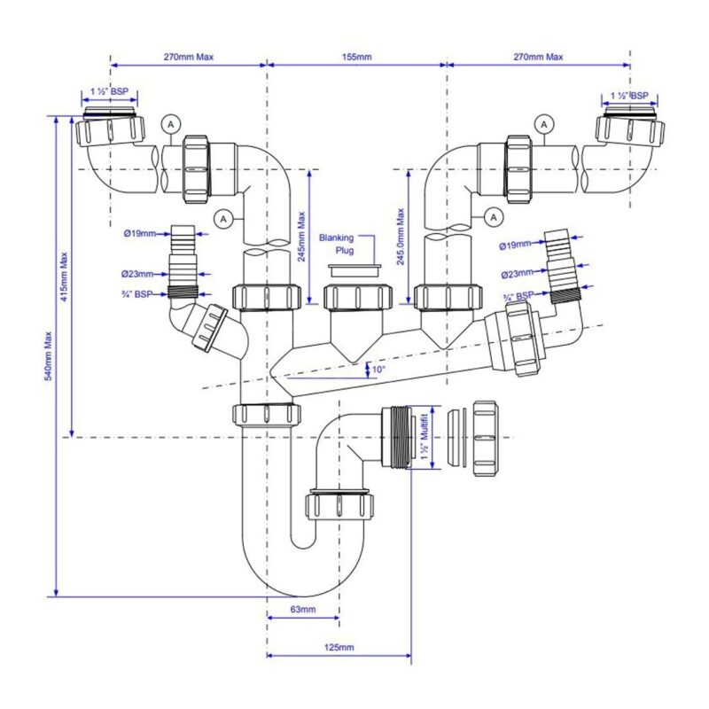 Clearwater Spacesaver 2 Bowl Plumbing Kit