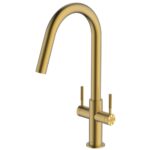Clearwater Topaz J Twin Lever Kitchen Sink Mixer Tap Brushed Brass
