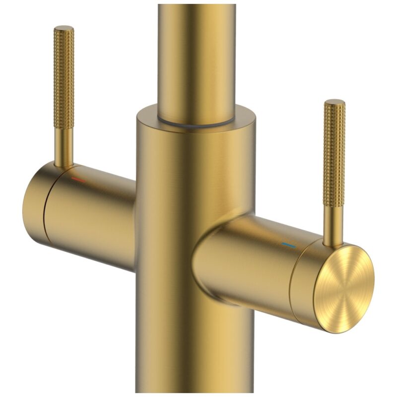 Clearwater Topaz J Twin Lever Kitchen Sink Mixer Tap Brushed Brass