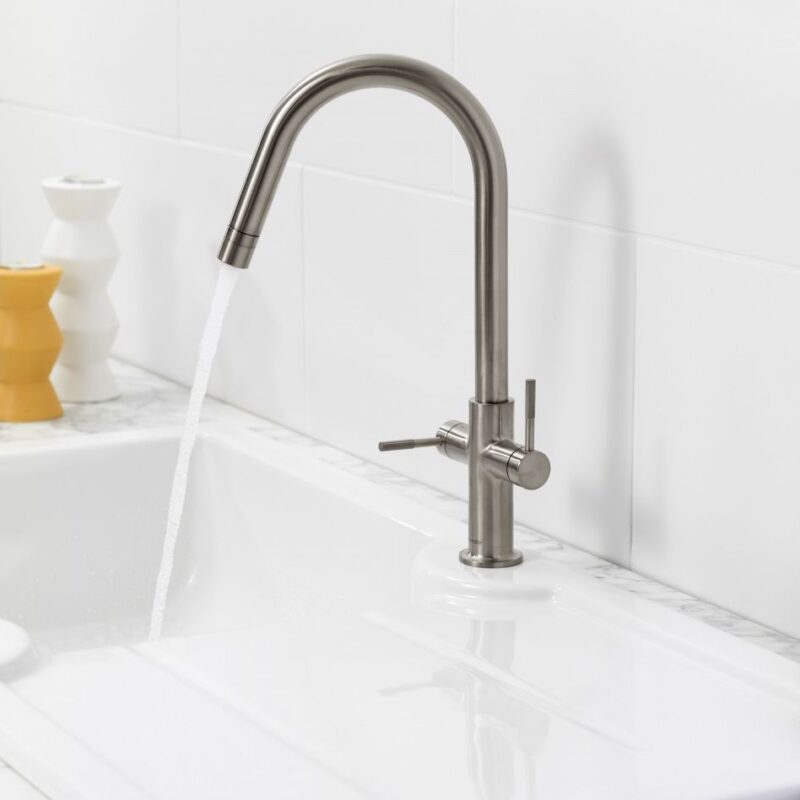 Clearwater Topaz Kitchen Sink Mixer Tap J Spout Brushed Nickel