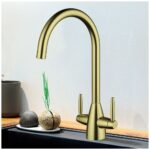 Clearwater Tutti Twin Lever Kitchen Sink Mixer Tap Artisan Brass