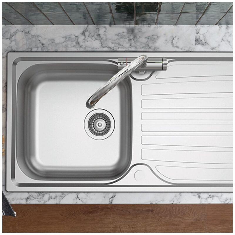 Clearwater Verdi 1 Bowl Inset Steel Kitchen Sink with Drainer 965x500mm