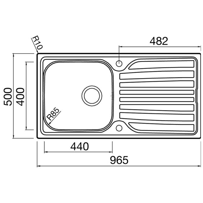 Clearwater Verdi 1 Bowl Inset Steel Kitchen Sink with Drainer 965x500mm