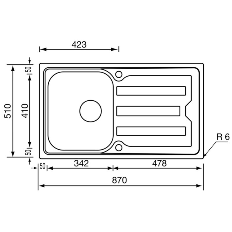 Clearwater Viva 1 Bowl Inset Steel Kitchen Sink with Drainer 870x510mm