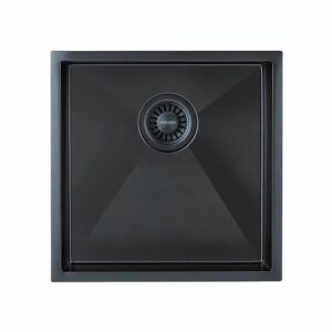 Clearwater Volta Single Bowl 400x400mm Steel Sink Matt Black