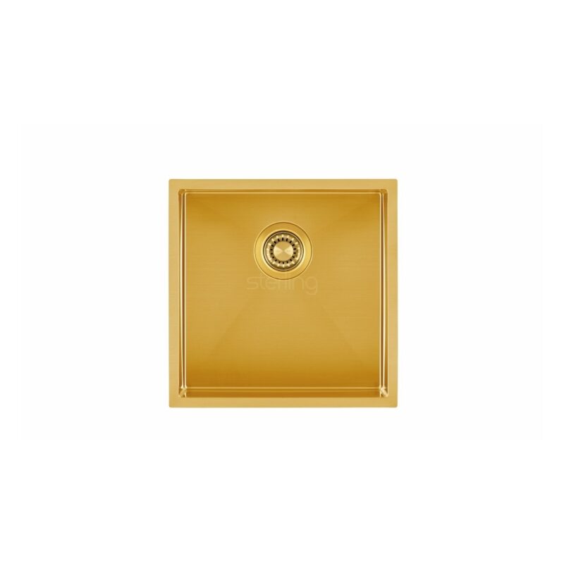 Clearwater Volta Single Bowl 400x400mm Steel Sink, Dura Brushed Brass