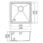 Clearwater Volta Single Bowl 400x400mm Steel Sink, Dura Brushed Brass
