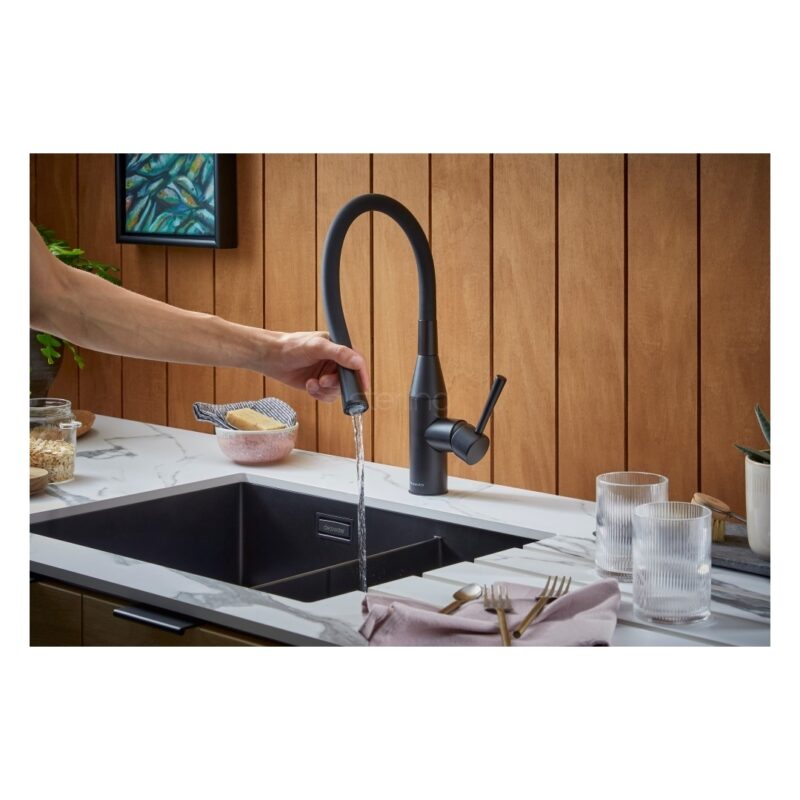 Clearwater Volta 1.5 Bowl 525x400mm Left Main Bowl Steel Sink, Matt Black