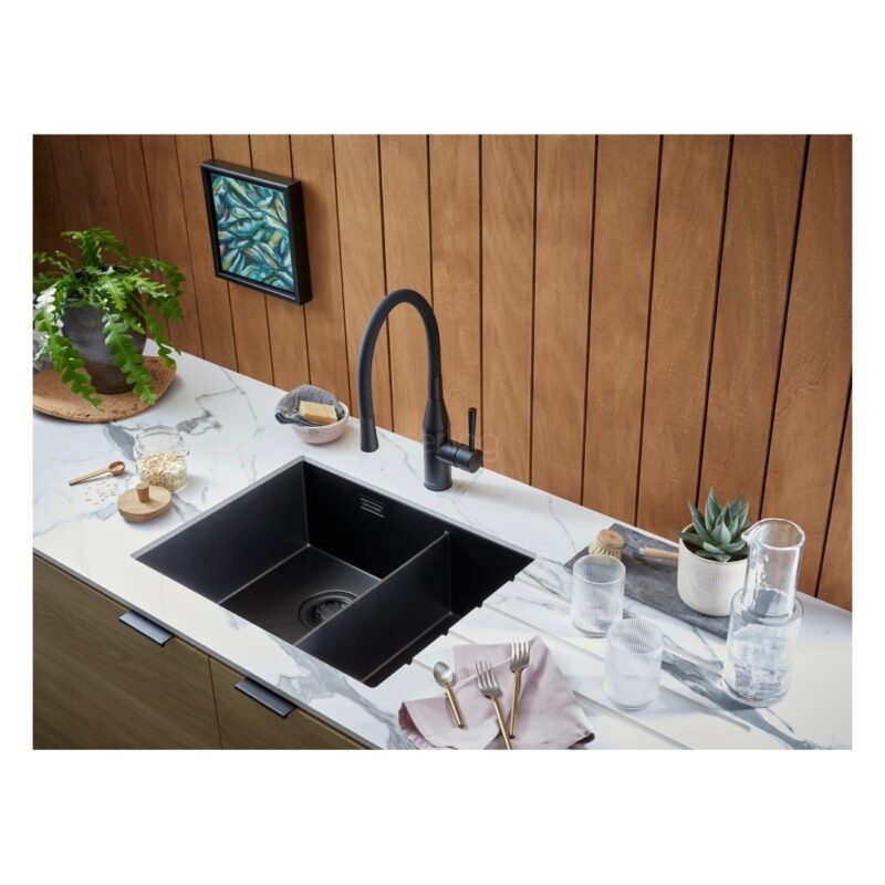 Clearwater Volta 1.5 Bowl 525x400mm Left Main Bowl Steel Sink, Matt Black