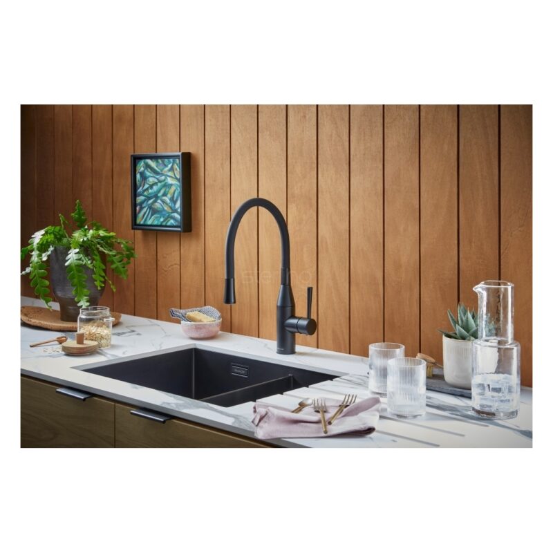 Clearwater Volta 1.5 Bowl 525x400mm Left Main Bowl Steel Sink, Matt Black
