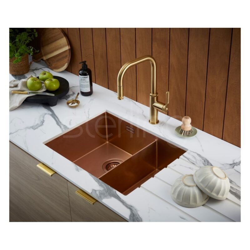Clearwater Volta 1.5 Bowl 525x400mm Left Main Bowl Steel Sink, Dura Brushed Copper