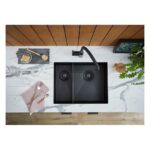 Clearwater Volta 1.5 Bowl 525x400mm Right Main Bowl Steel Sink, Matt Black