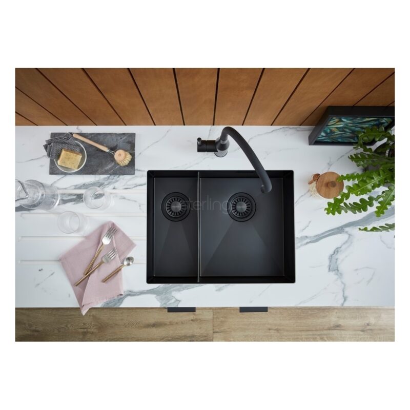 Clearwater Volta 1.5 Bowl 525x400mm Right Main Bowl Steel Sink, Matt Black
