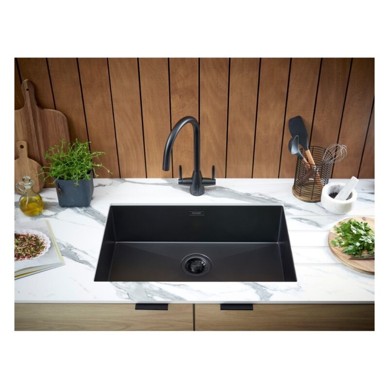 Clearwater Volta Single Bowl 650x400mm Steel Sink, Matt Black