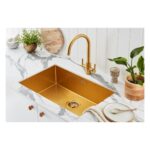 Clearwater Volta Single Bowl 650x400mm Steel Sink, Dura Brushed Brass