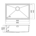 Clearwater Volta Single Bowl 650x400mm Steel Sink, Dura Brushed Brass
