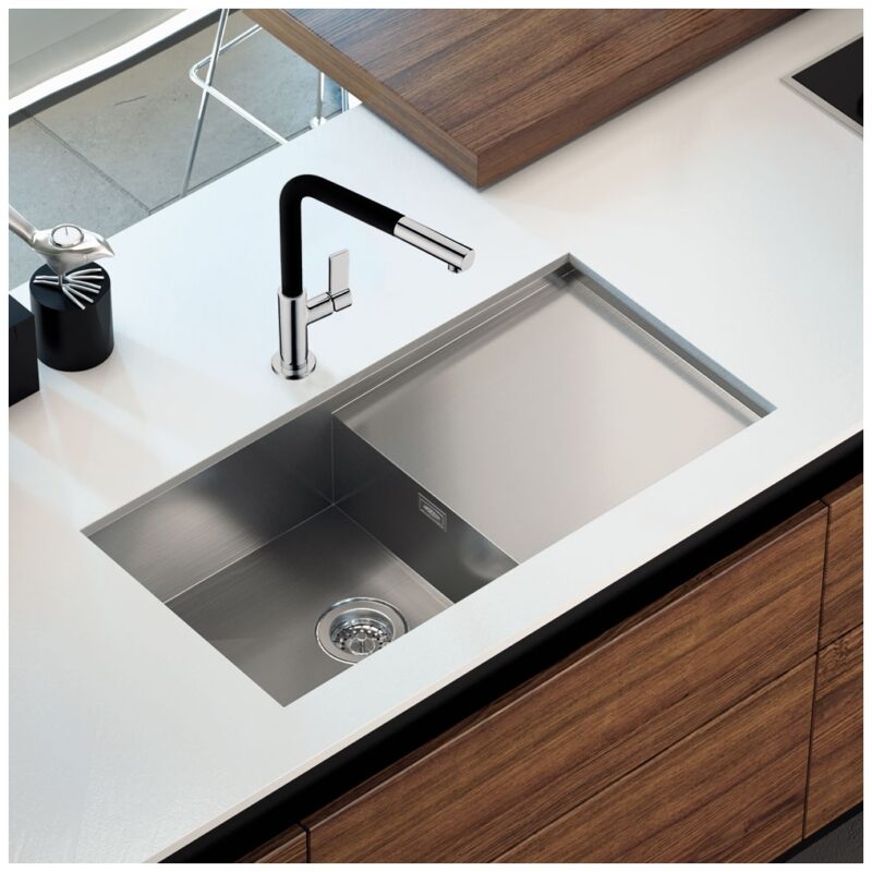 Clearwater Vortex 1 Bowl Undermount Steel Sink with Drainer 850x440mm