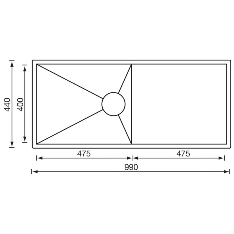 Clearwater Vortex 1 Bowl Undermount Steel Sink with Drainer 990x440mm