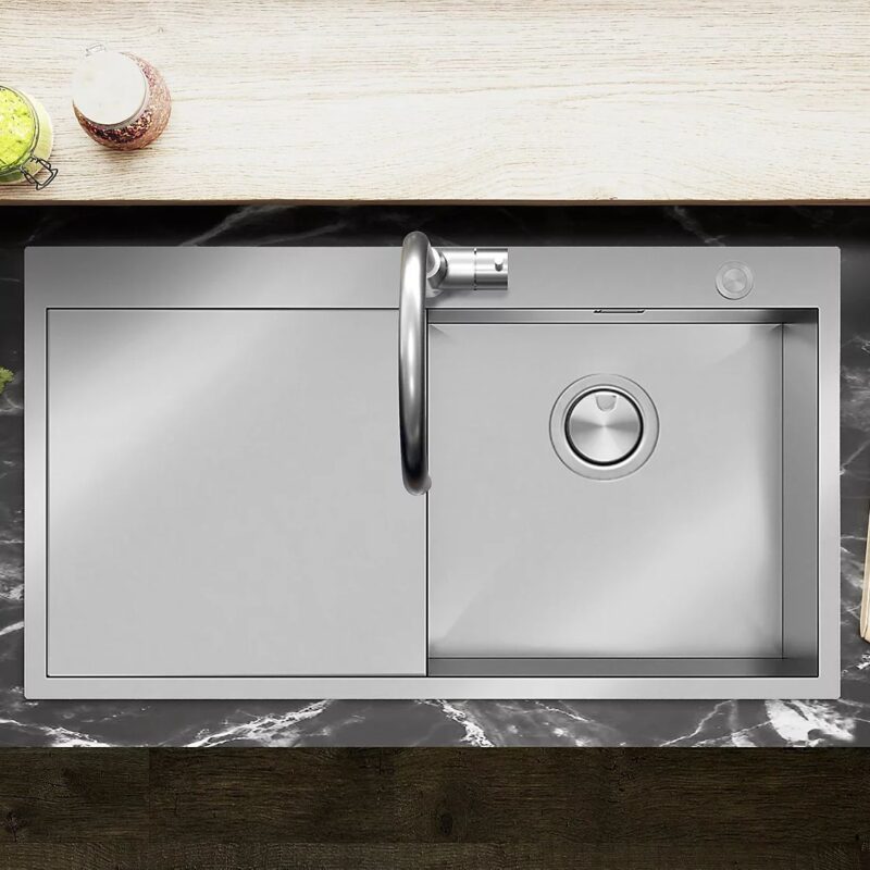 Clearwater Zenith 1 Bowl Inset Steel Kitchen Sink, Left Drainer, 920x510mm