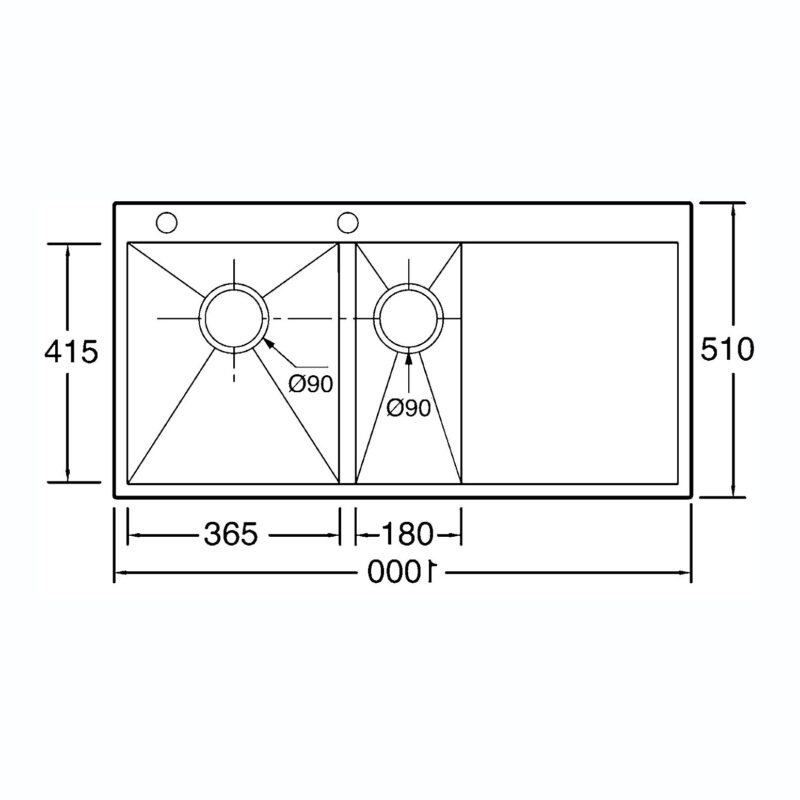 Clearwater Zenith 1.5 Bowl 1000 x 510mm Steel Sink, Right Drainer
