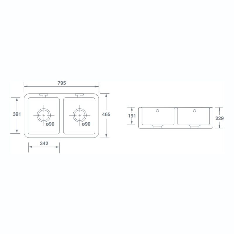 Shaws of Darwen Classic Double Bowl 800mm Ceramic Sink White