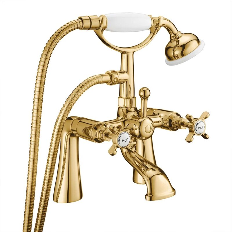 Deva Coronation Pillar Mounted Bath Shower Mixer Gold Deva Coronation Pillar Mounted Bath Shower Mixer Gold