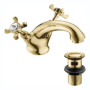 Deva Coronation Mono Basin Mixer with Press Top Waste Gold