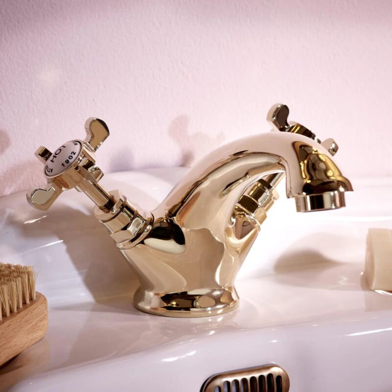 Deva Coronation Mono Basin Mixer with Press Top Waste Gold