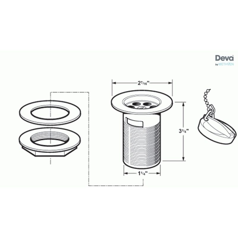 Deva 1 1/4" Basin Slotted Waste, Brass Plug