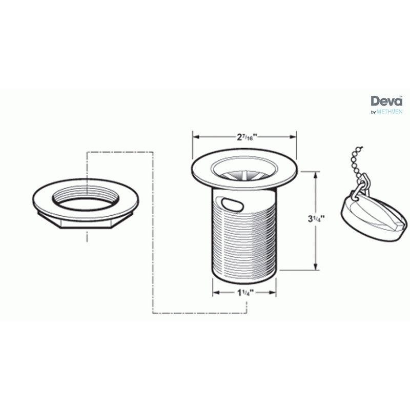 Deva 1 1/4" Basin Slotted Waste, Poly Plug