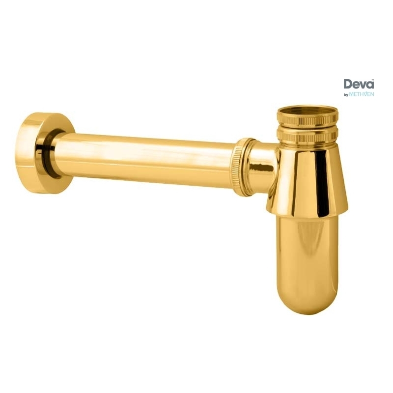 Deva 1 1/4" Bottle Trap with Wall Extension Gold Deva 1 1/4" Bottle Trap with Wall Extension Gold