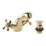 Deva Tudor Mono Basin Mixer with Press Top Waste Gold