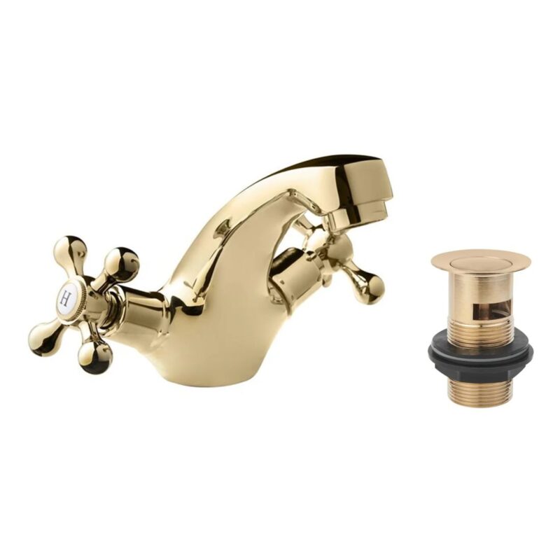 Deva Tudor Mono Basin Mixer with Press Top Waste Gold