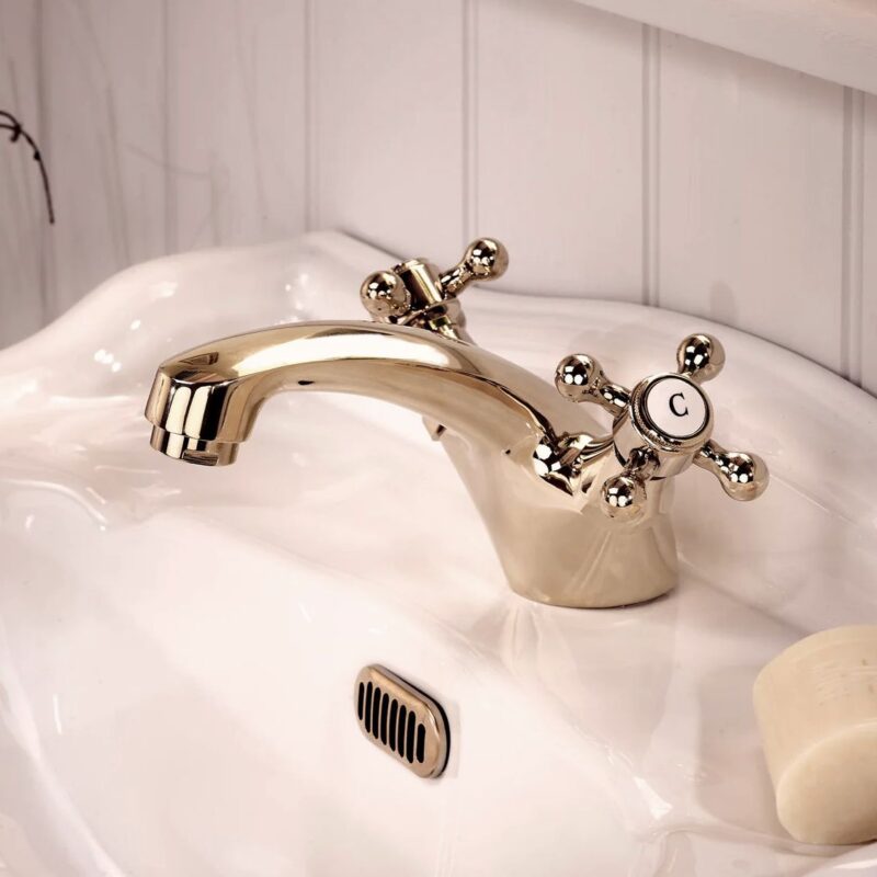Deva Tudor Mono Basin Mixer with Press Top Waste Gold
