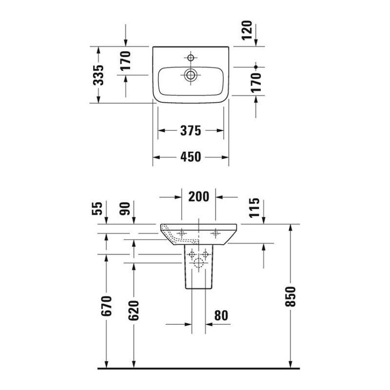 Duravit Durastyle 450mm 1 Taphole Handrinse Basin