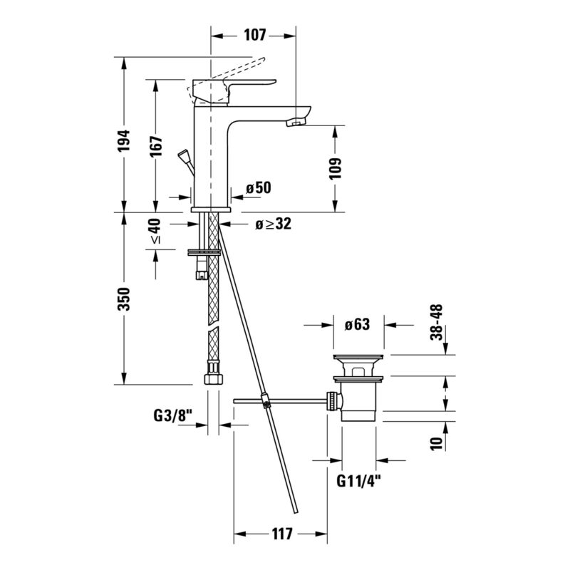 Duravit D-Code Medium Basin Mixer Tap with Pop-Up Waste