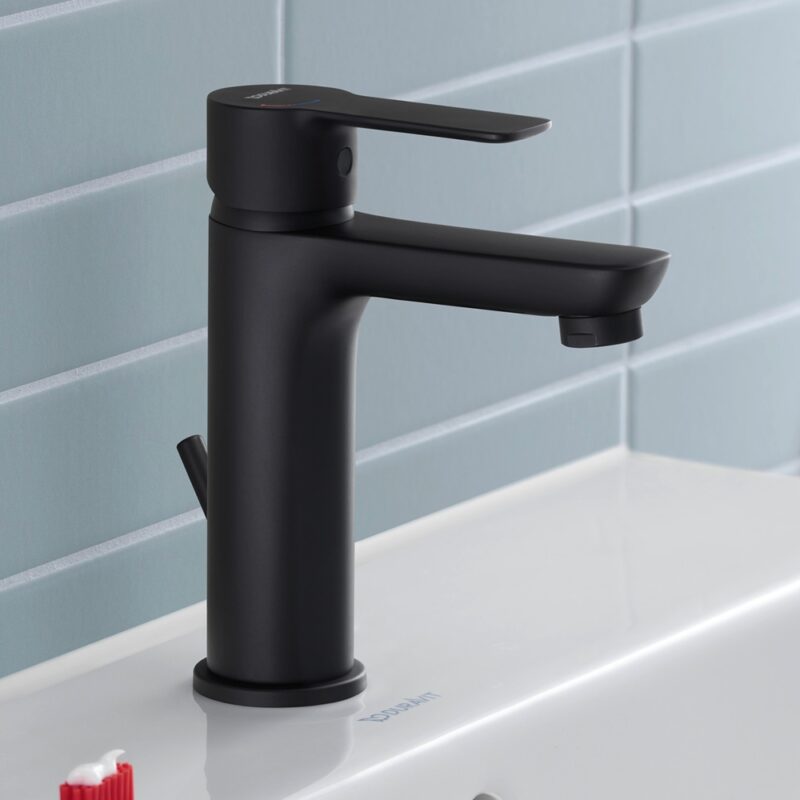 Duravit D-Code Medium Matt Black Basin Mixer Tap with Pop-Up Waste
